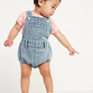 Heart Patch Jean Shortall Romper For Baby Girl - Old Navy 3-6